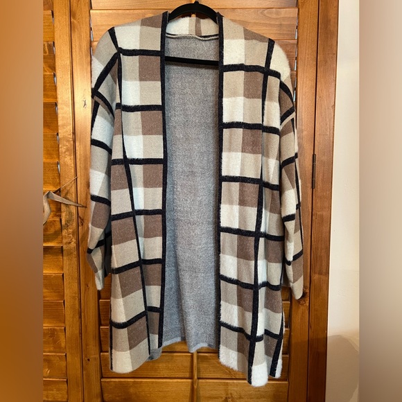 Plaid Open-Front Cardigan Sweater Sz L - Picture 1 of 4